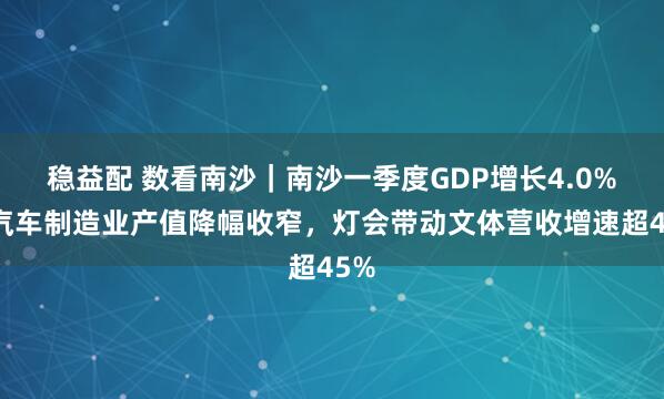 稳益配 数看南沙｜南沙一季度GDP增长4.0%，汽车制造业产值降幅收窄，灯会带动文体营收增速超45%